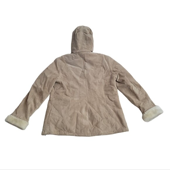 EMC Women's tan 100% leather faux fur lined jacked size XL hooded - Picture 3 of 11